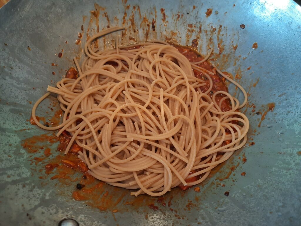 Spaghetti oben drauf