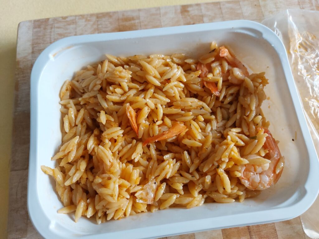 Fertiggericht mit Kritharaki und Garnelen