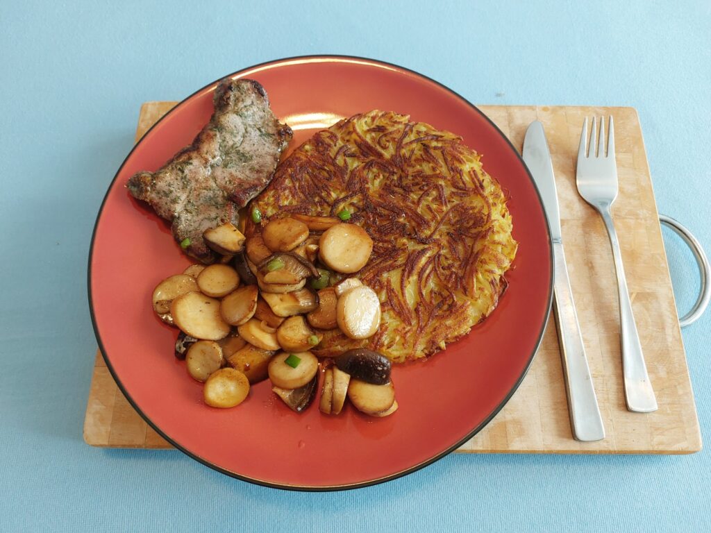 Rösti, Nackensteak, Kräutersaitlinge