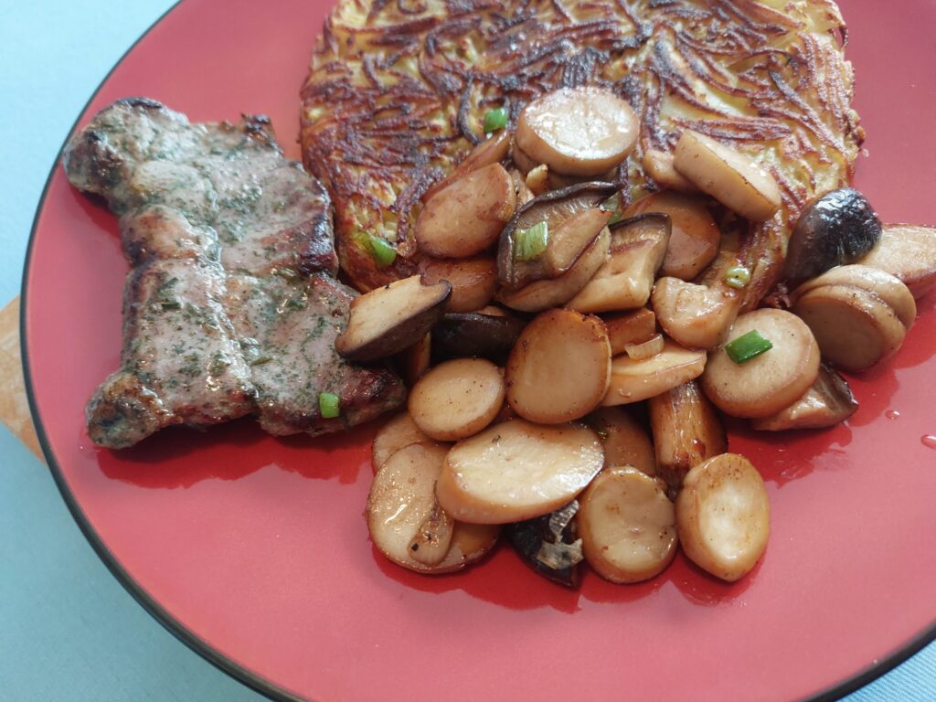 Rösti, Nackensteak, Kräutersaitlinge