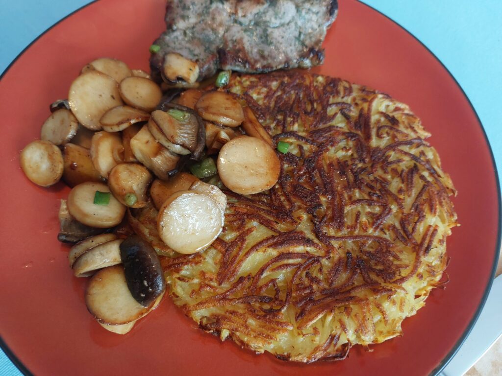Rösti, Nackensteak, Kräutersaitlinge