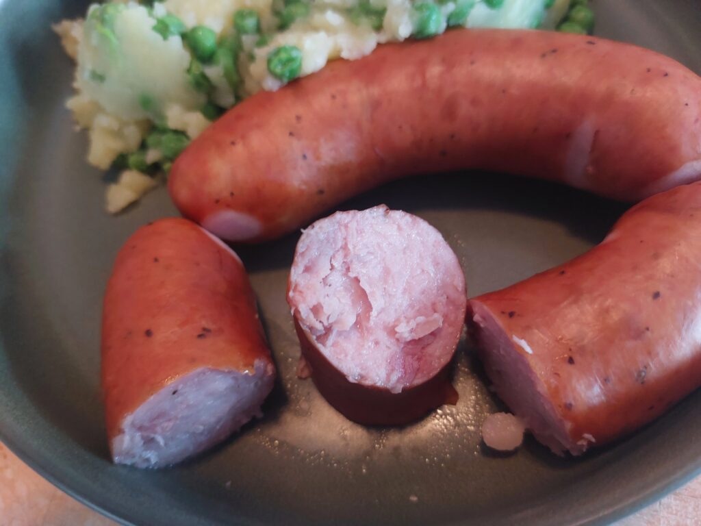 Krainer Wurst, beerbster Kartoffelbrei