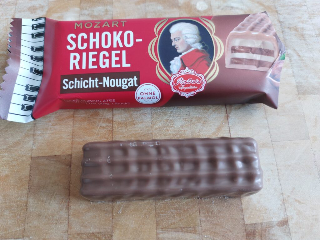 Schoko-Riegel verpackt, innen und außen